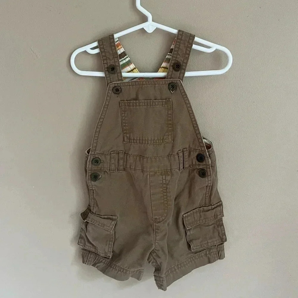 🤍3/$20 Gymboree Baby Boys Overall OnePiece Shorts Brown Size 6-12 Months